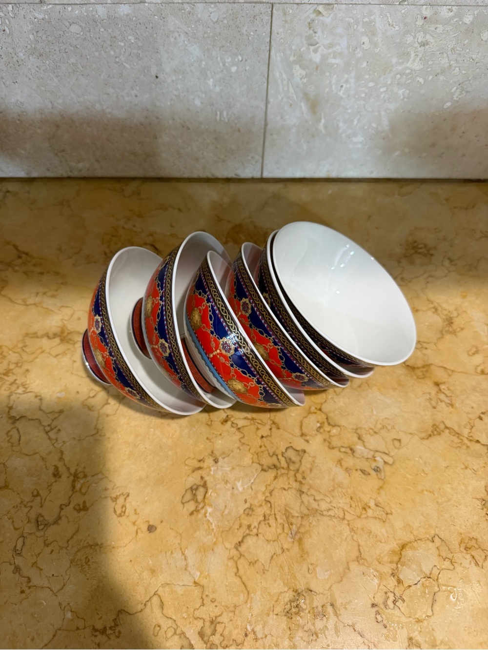 Decorative Red & Blue Porcelain Tea Bowls - Set of 6 new